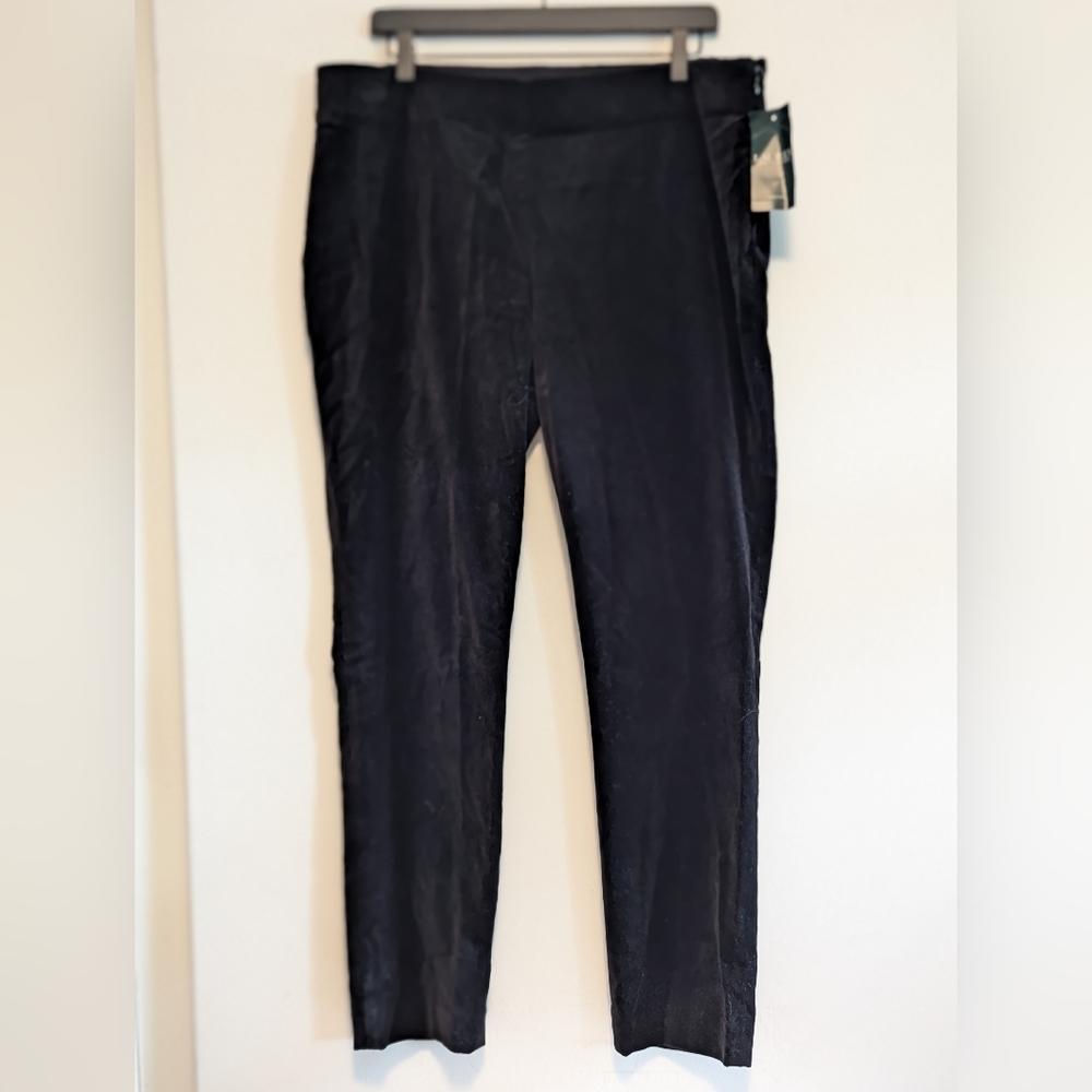 Ralph Lauren Elegant Black Trousers Velvety Texture Sz 16W Plus NEW Side Zip NWT